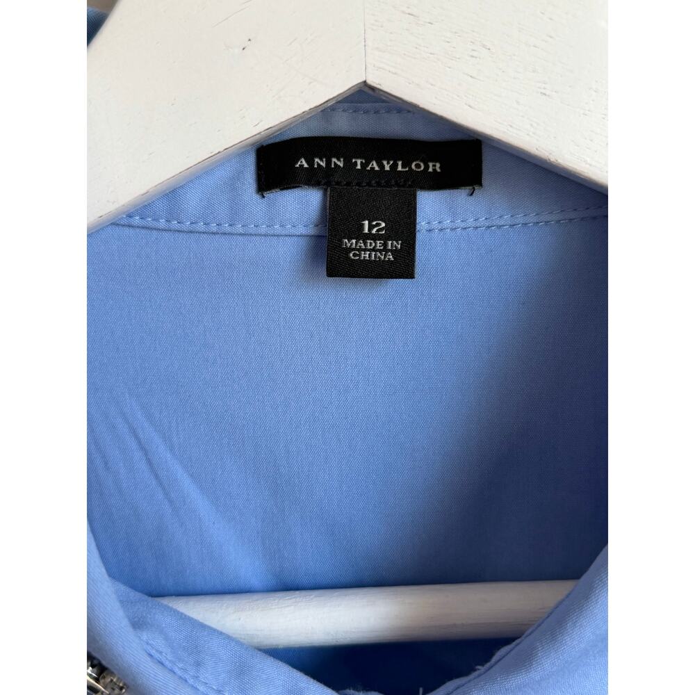 Ann Taylor Embellished Jewel Long Sleeve Button-Down Shirt Blue Women's Size 12 - Picture 6 of 8